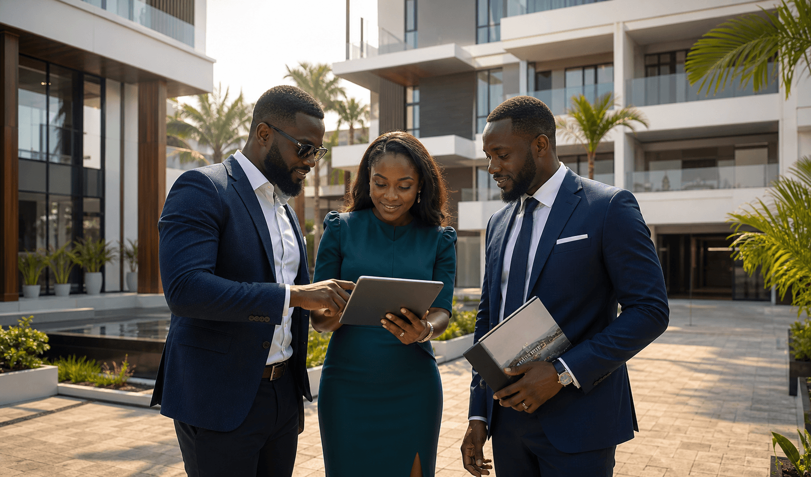 Real estate partners reviewing mortgage options